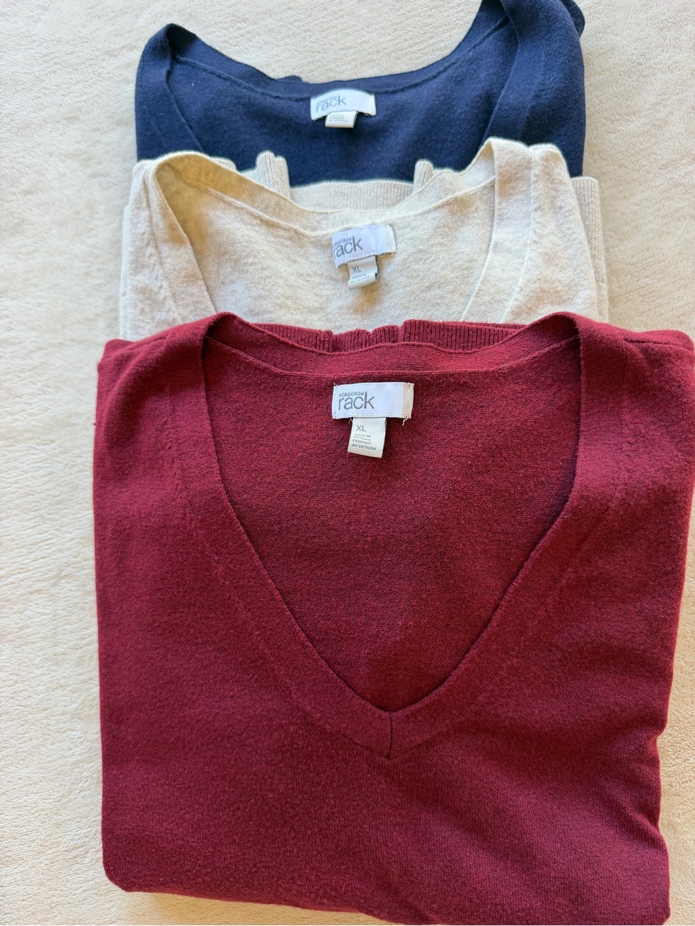 3 Pack-Nordstrom Rack Women’s V-Neck Sweater Trio - Burgundy, Cream, Navy